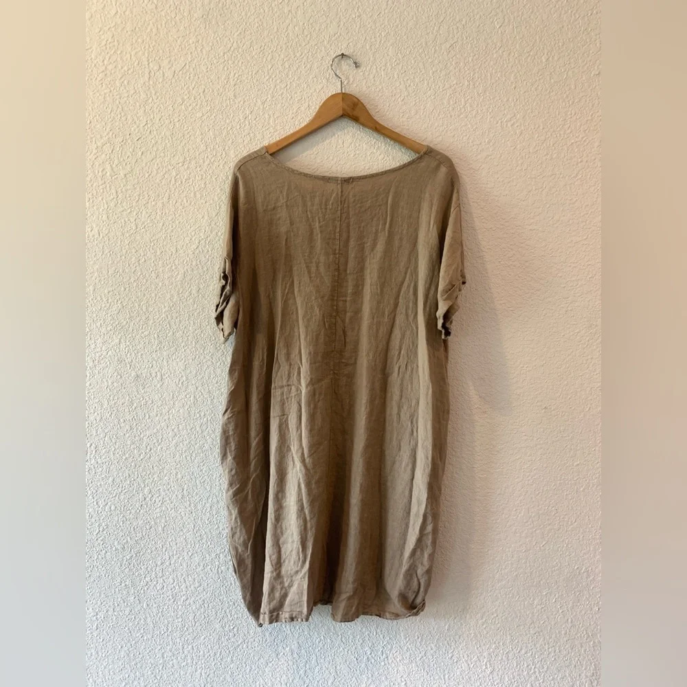 Linen Brown Long Short Sleeve Top - Picture 5 of 7